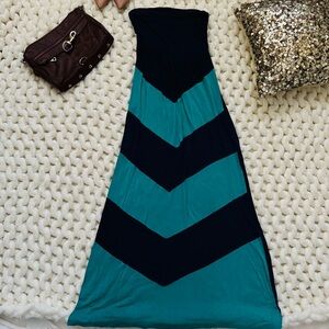 Teal and Black Strapless Maxi Dress